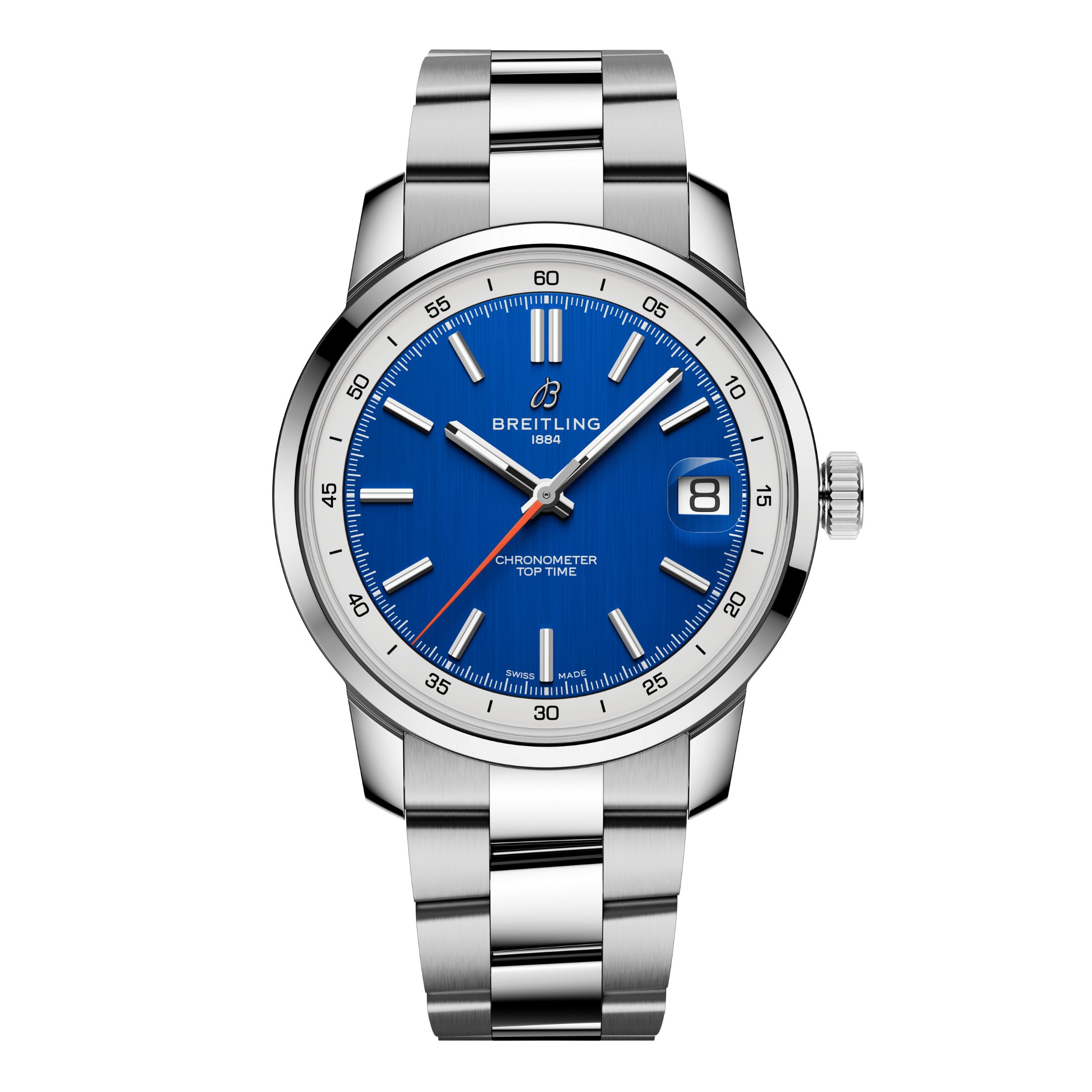 Montre Breitling Top Time B31 automatique cadran bleu bracelet acier 38 mm