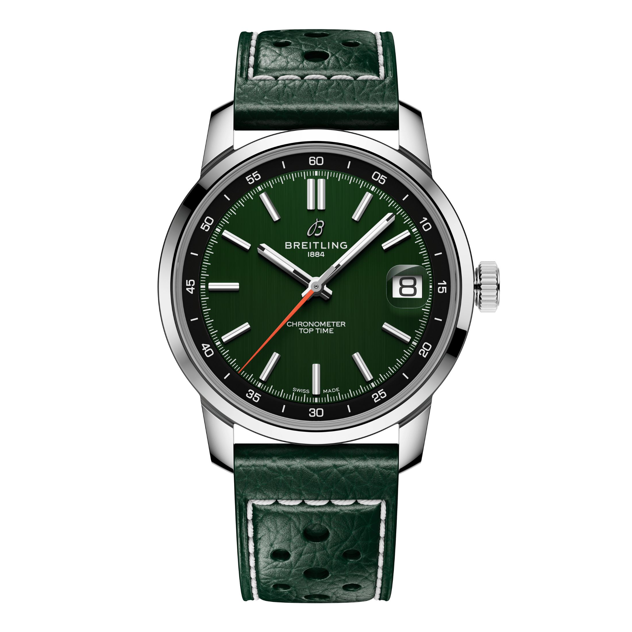 Montre Breitling Top Time B31 automatique cadran vert bracelet cuir 38 mm