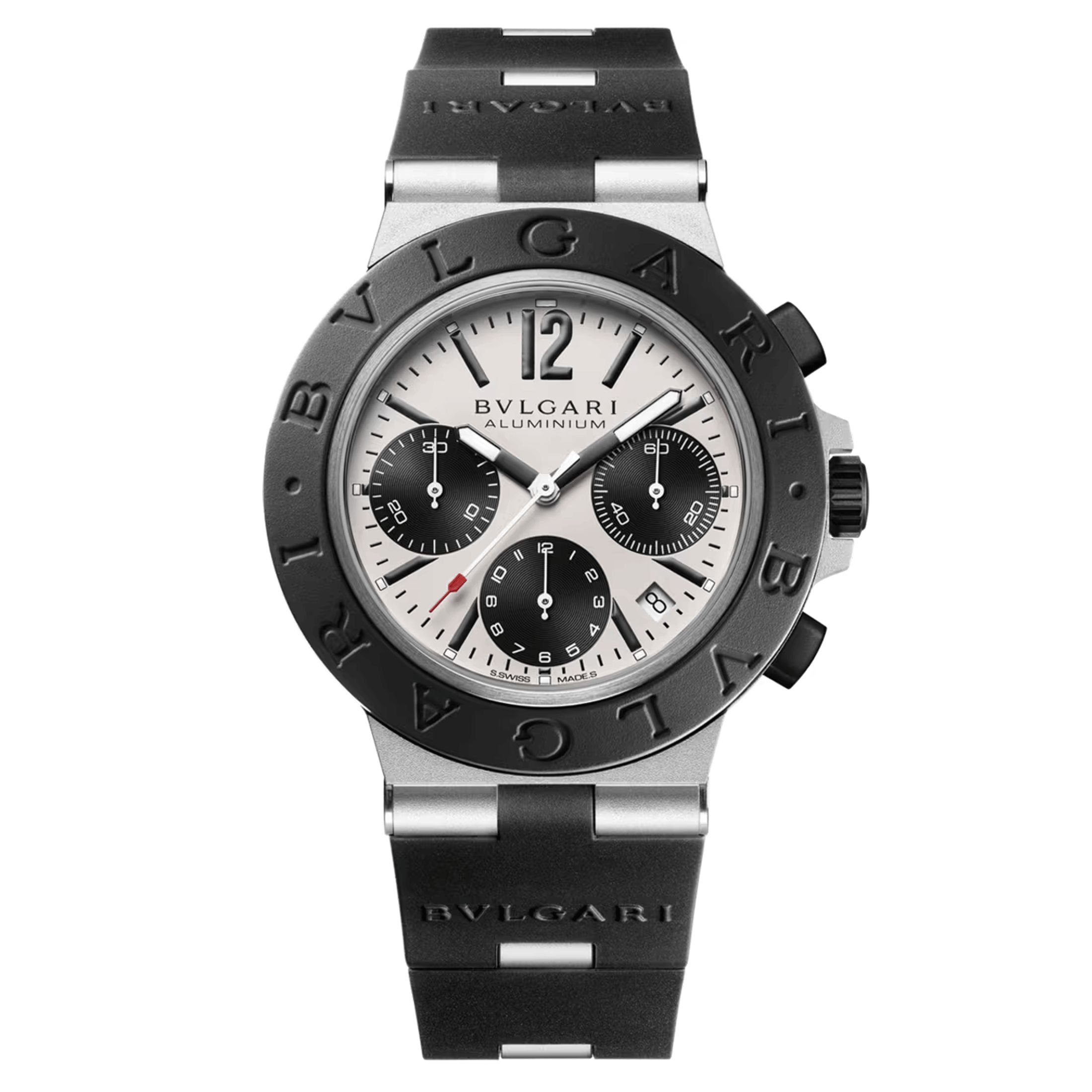 Montre Bulgari Bvlgari Aluminium Chronographe automatique cadran gris bracelet caoutchouc noir 41 mm