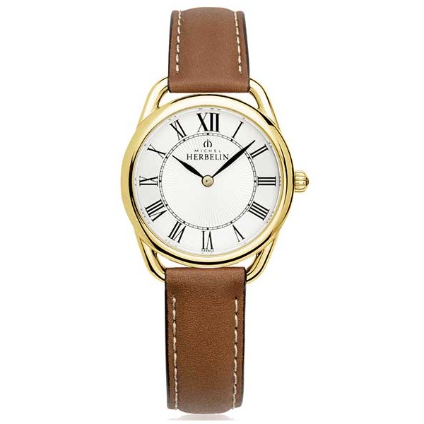 Montre Femme HERBELIN Equinoxe Doré Blanc Acier Cuir - 17497P08GD