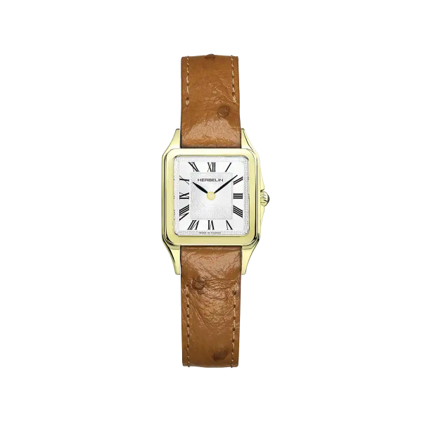 Montre Femme HERBELIN Luna Blanc Acier Doré Cuir Autruche - 17457P01GD