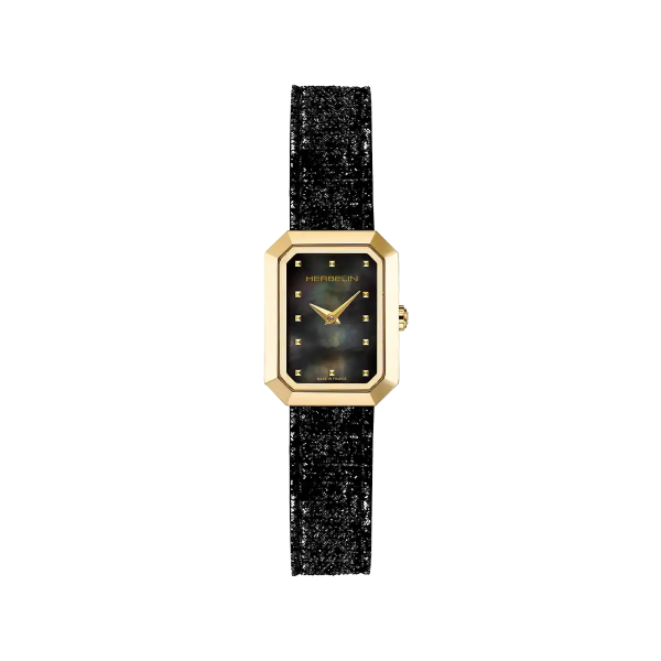 Montre Femme HERBELIN Octogone Doré Nacre Noir Cuir - 17446P49