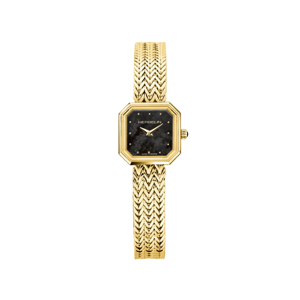 Montre Femme HERBELIN Octogone Noir Acier PVD Or Jaune - 17436BP49