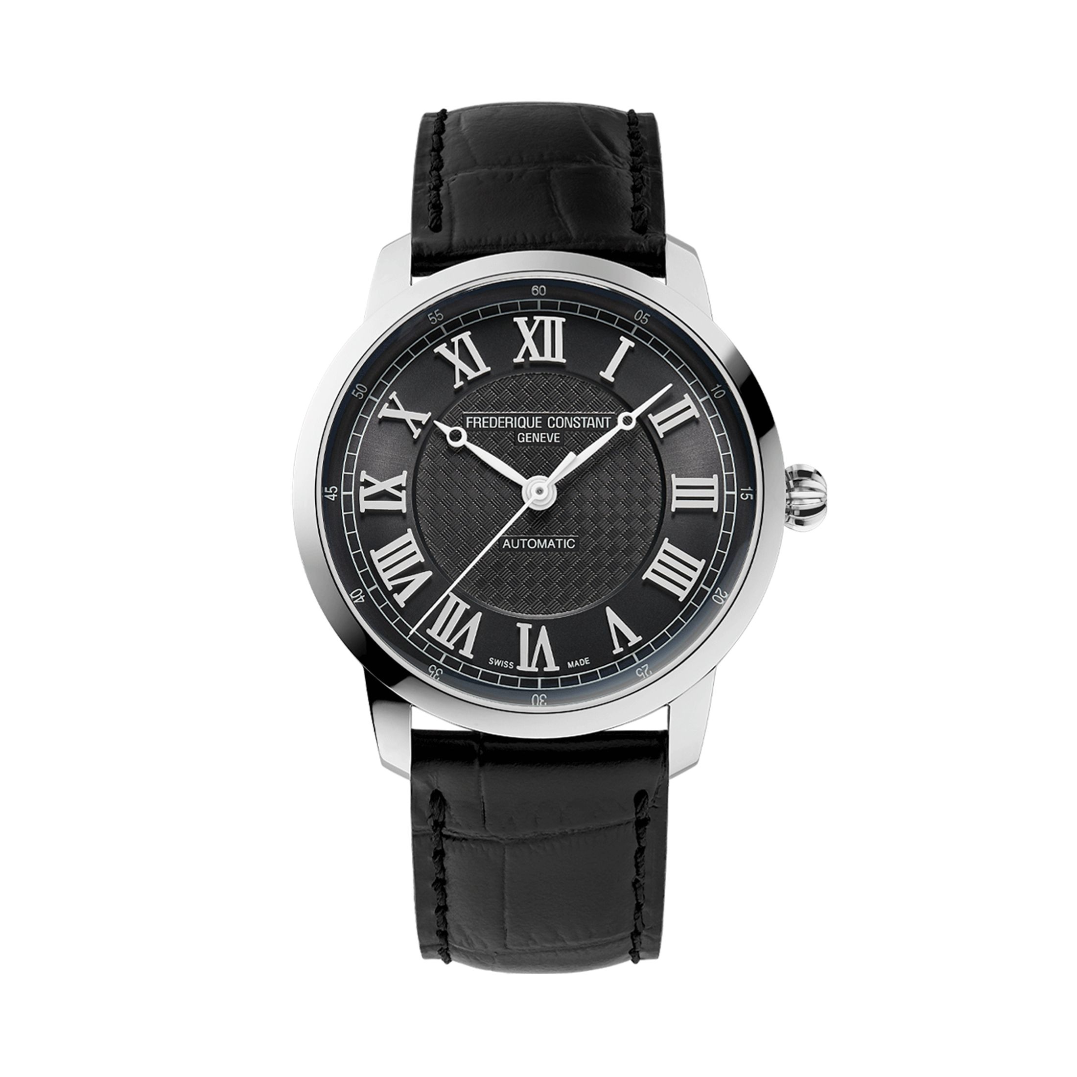 Montre Frédérique Constant Classics Première Automatique cadran noir bracelet cuir 38,5 mm