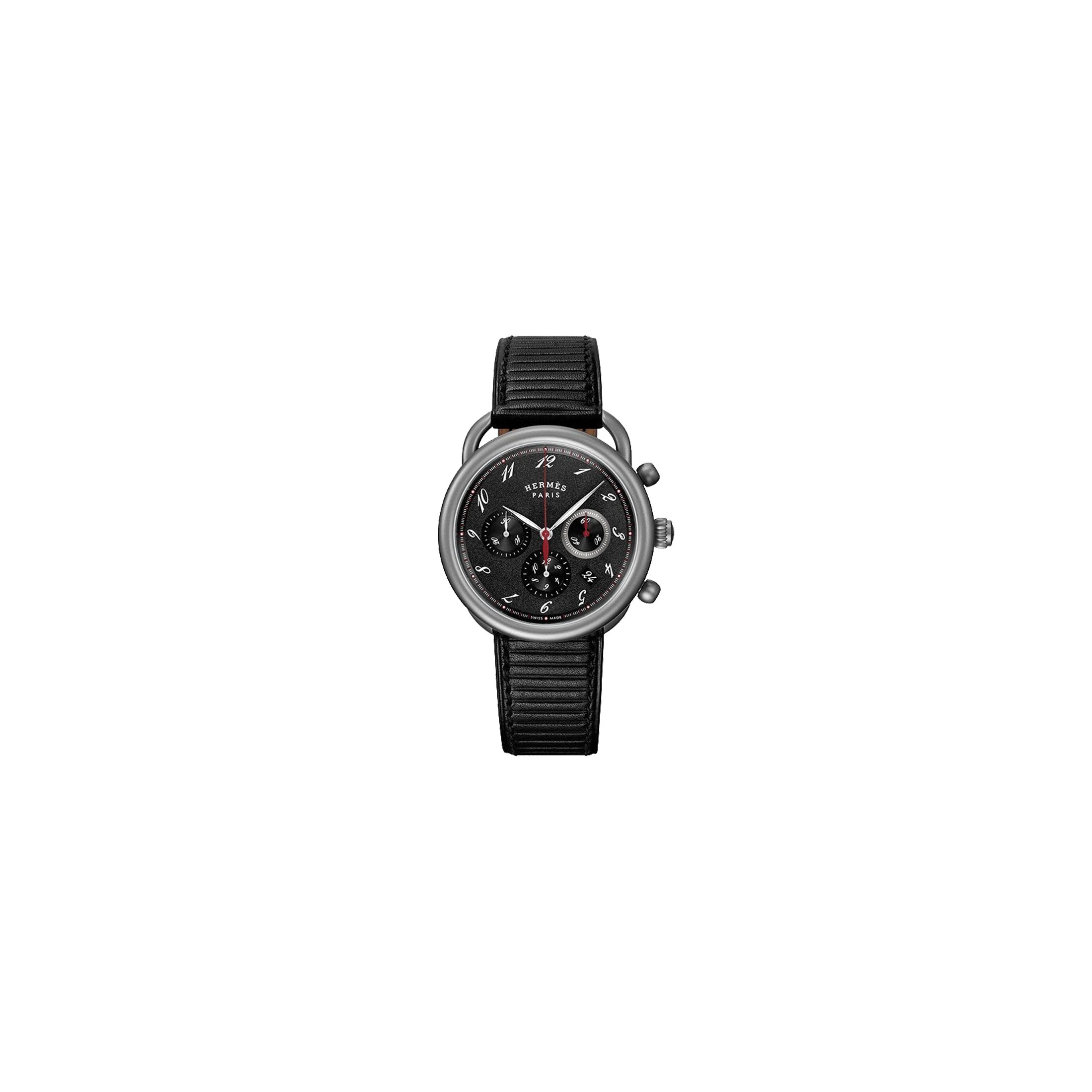 Montre HERMÈS Arceau Chronographe Titane automatique cadran anthracite bracelet cuir noir 41 mm