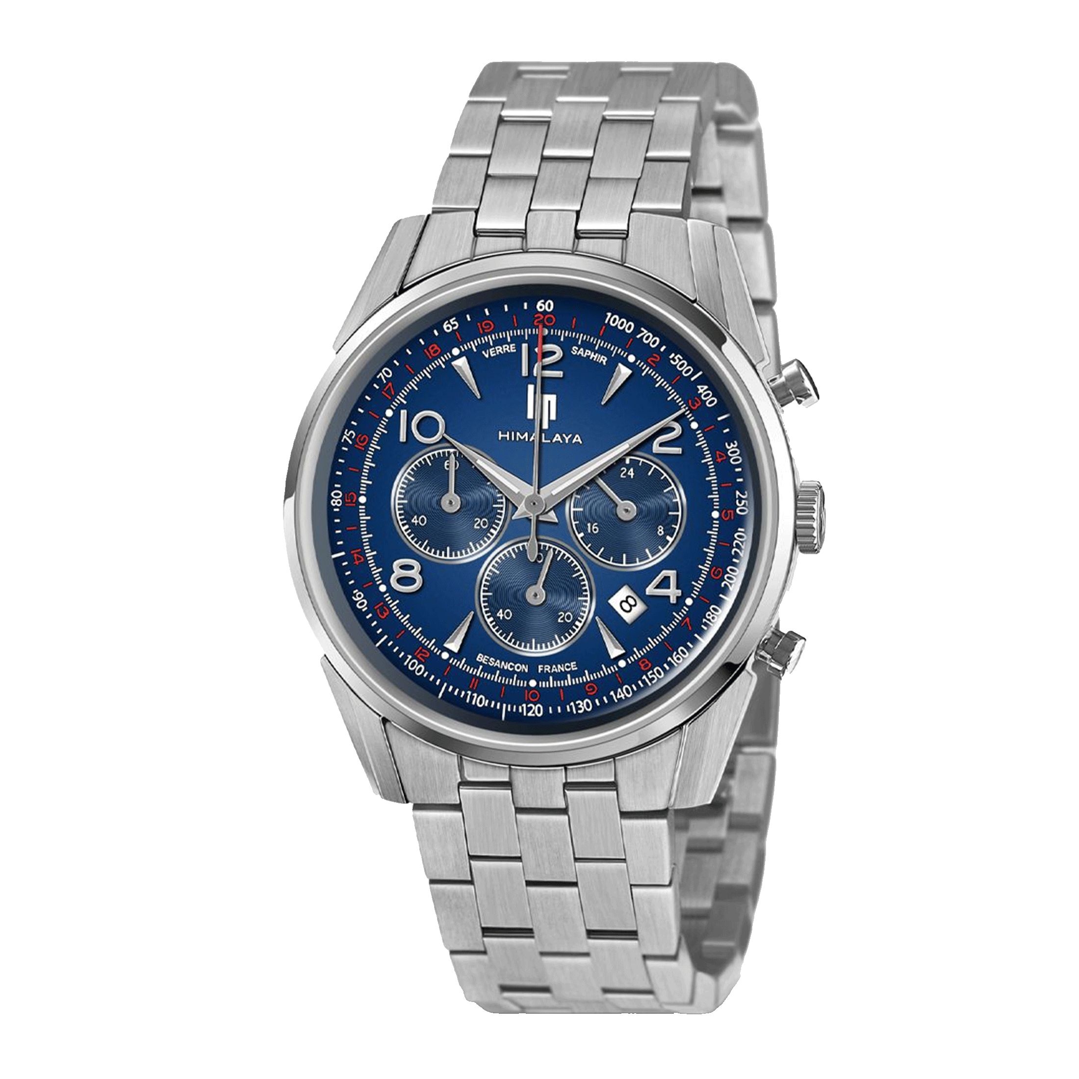 Montre Lip Himalaya Chronographe Quartz cadran bleu bracelet acier 40 mm
