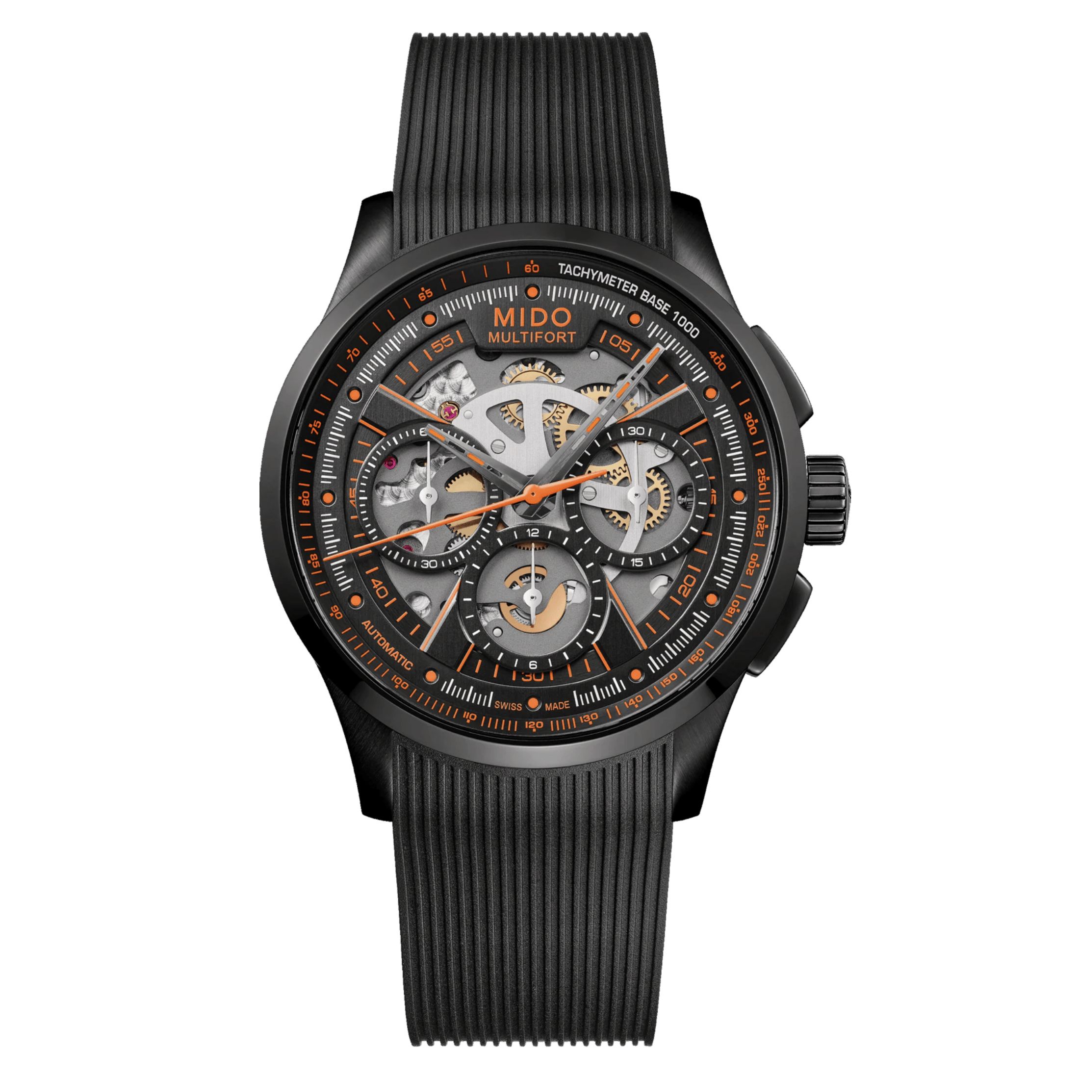 Montre Mido Multifort Skeleton Chronograph automatique bracelet caoutchouc noir 44 mm