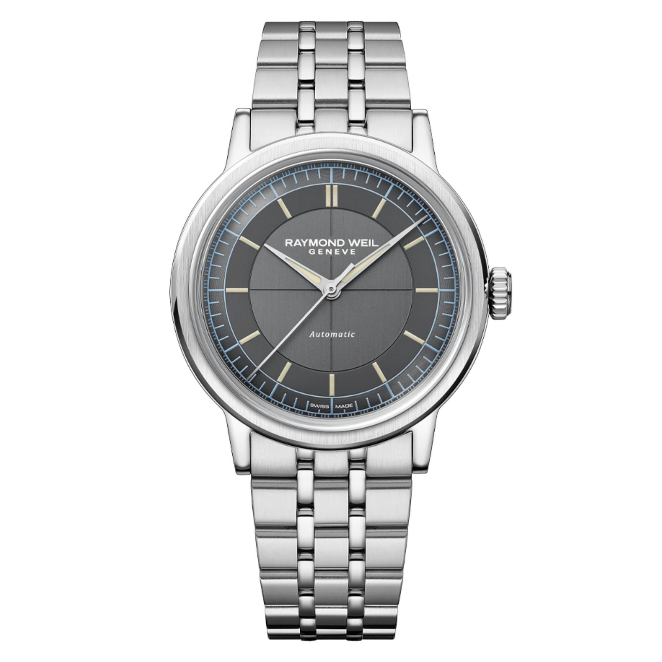 Montre Raymond Weil Millesime Automatique Seconde Centrale cadran anthracite bracelet acier 39 mm