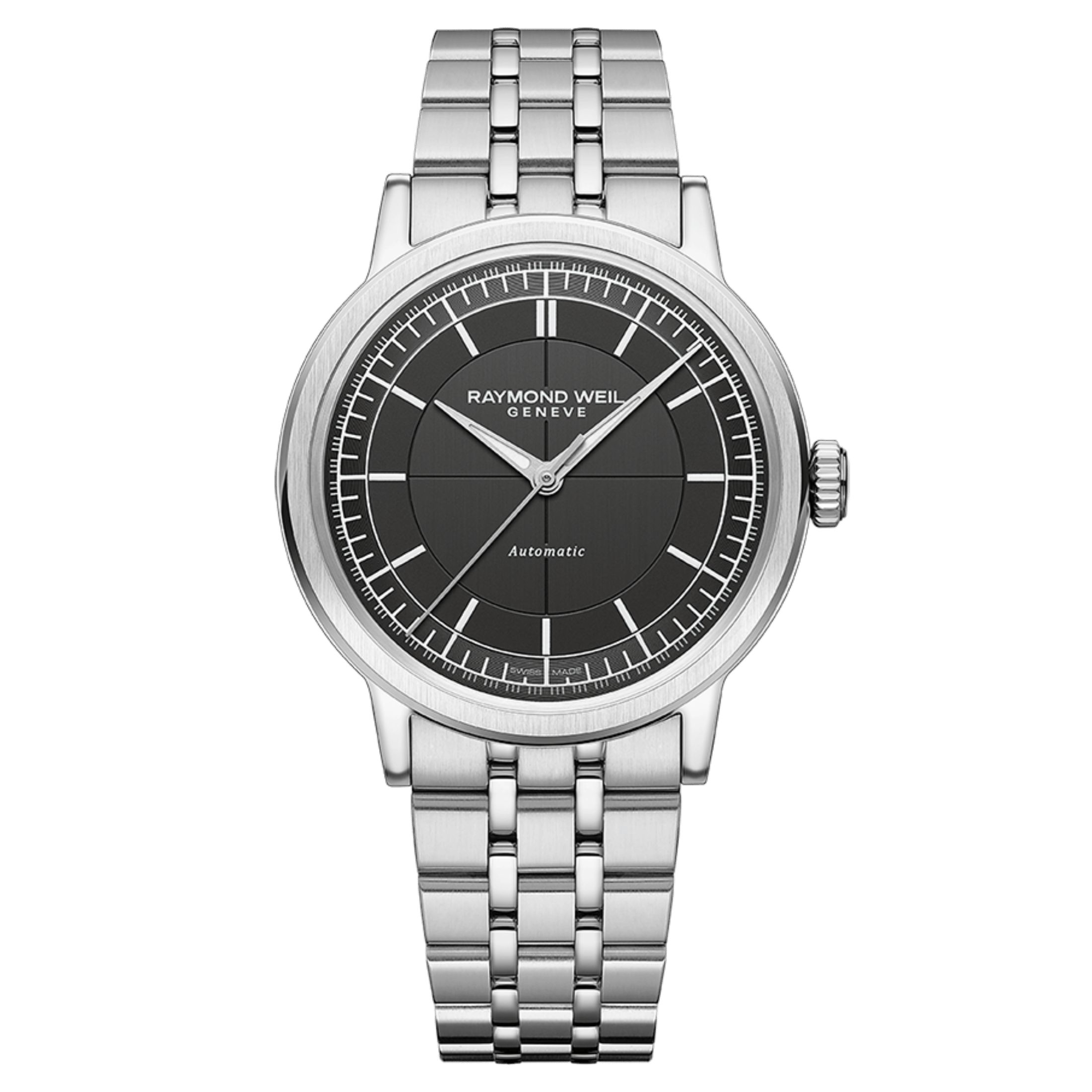 Montre Raymond Weil Millesime Automatique Seconde Centrale cadran anthracite bracelet acier 39,5 mm