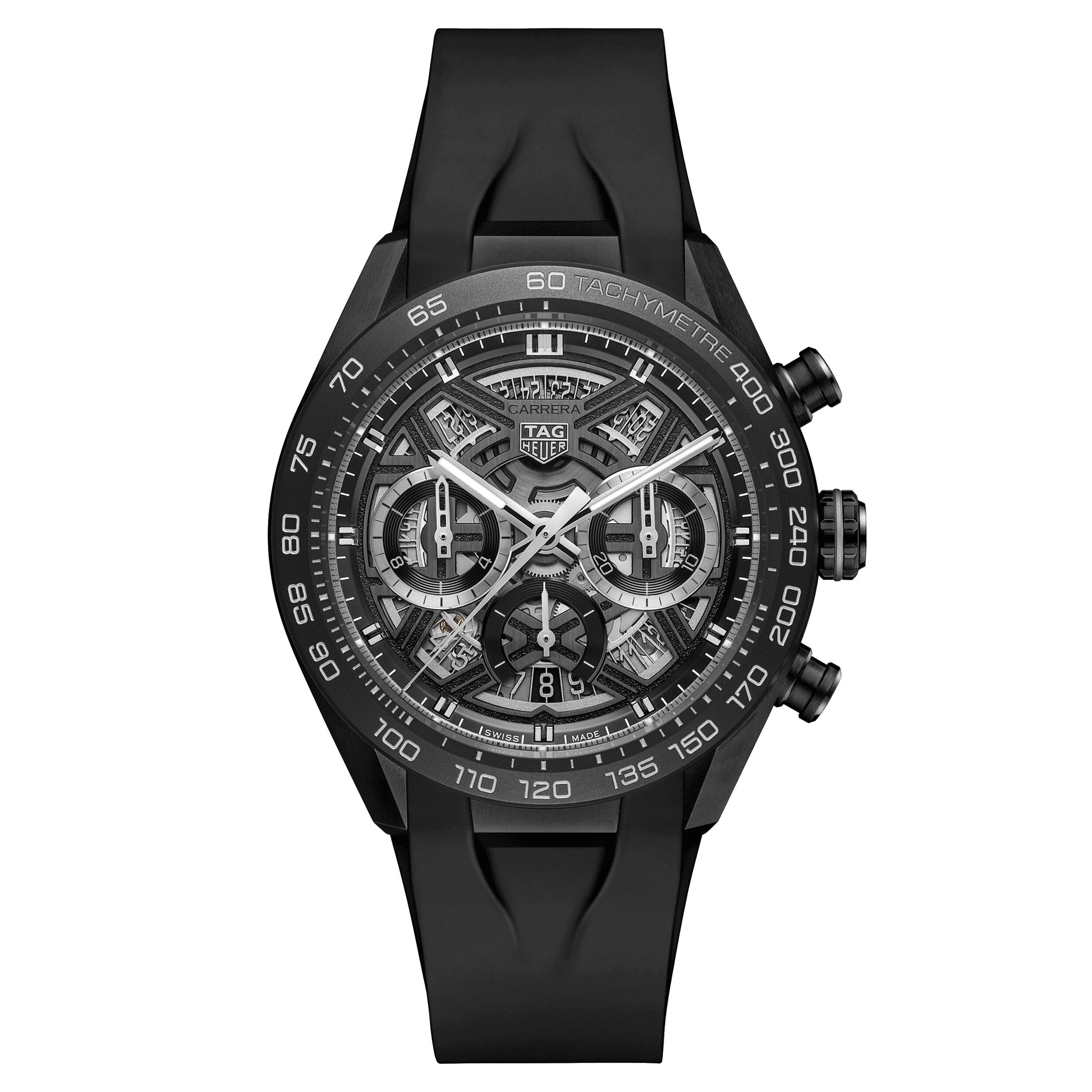 Montre TAG Heuer Carrera Chronographe Extreme Sport DLC automatique cadran squelette bracelet caoutchouc noir 44 mm