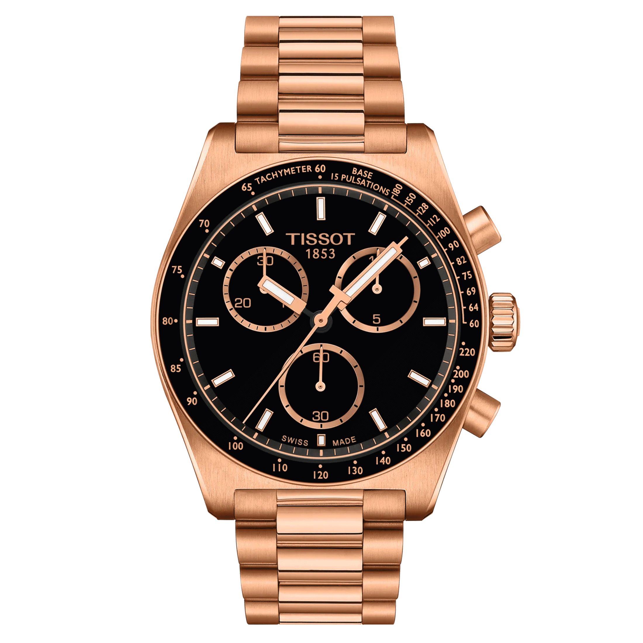 Montre Tissot T-Sport PR516 Chronographe PVD Or Rose quartz cadran noir bracelet acier pvd or rose 40 mm