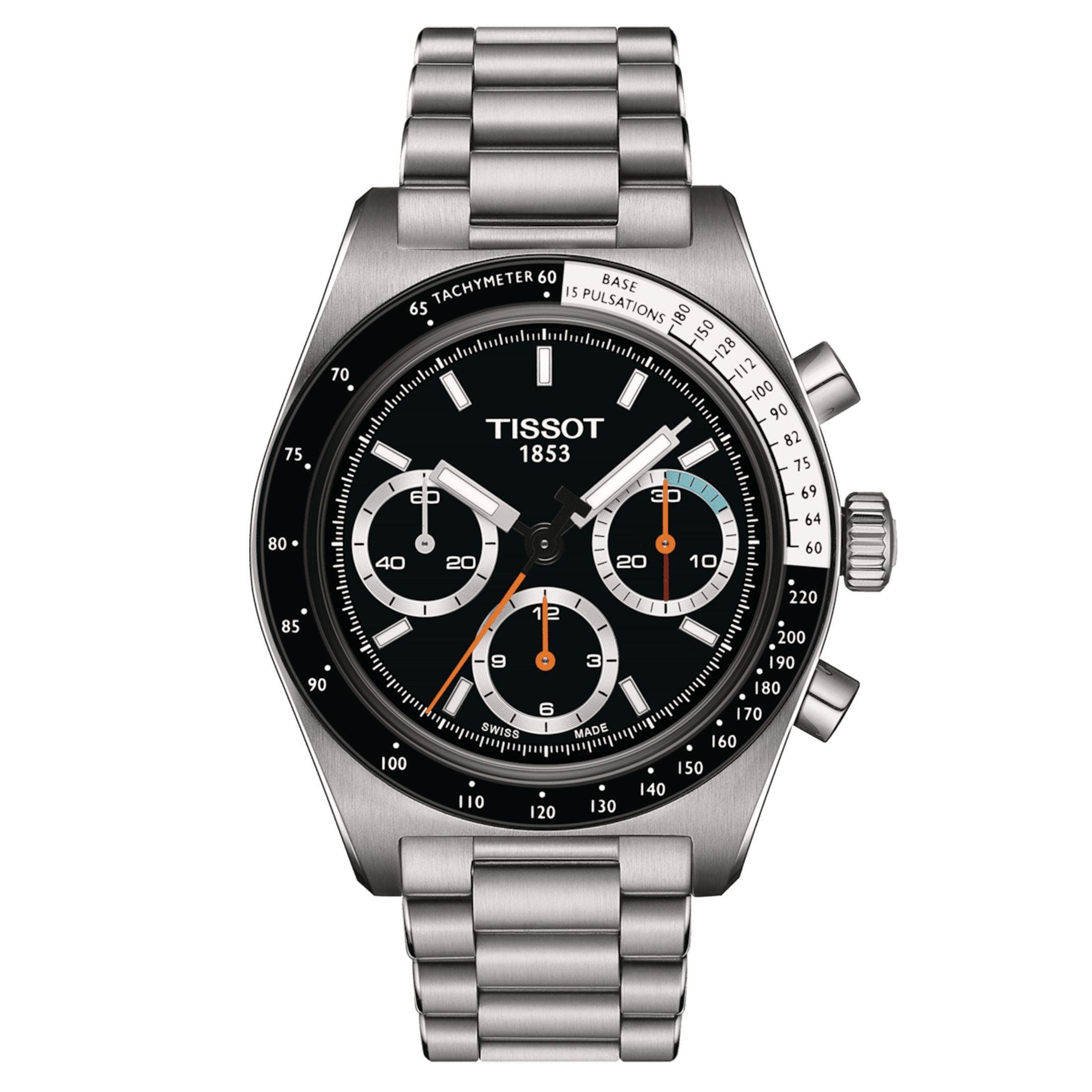 Montre Tissot T-Sport PR 516 Chronographe mécanique cadran noir bracelet acier 41 mm