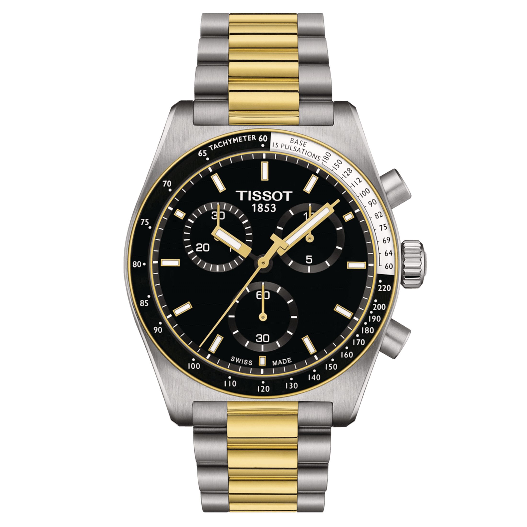 Montre Tissot T-Sport PR 516 Chronographe PVD or jaune quartz cadran noir bracelet acier pvd 40 mm