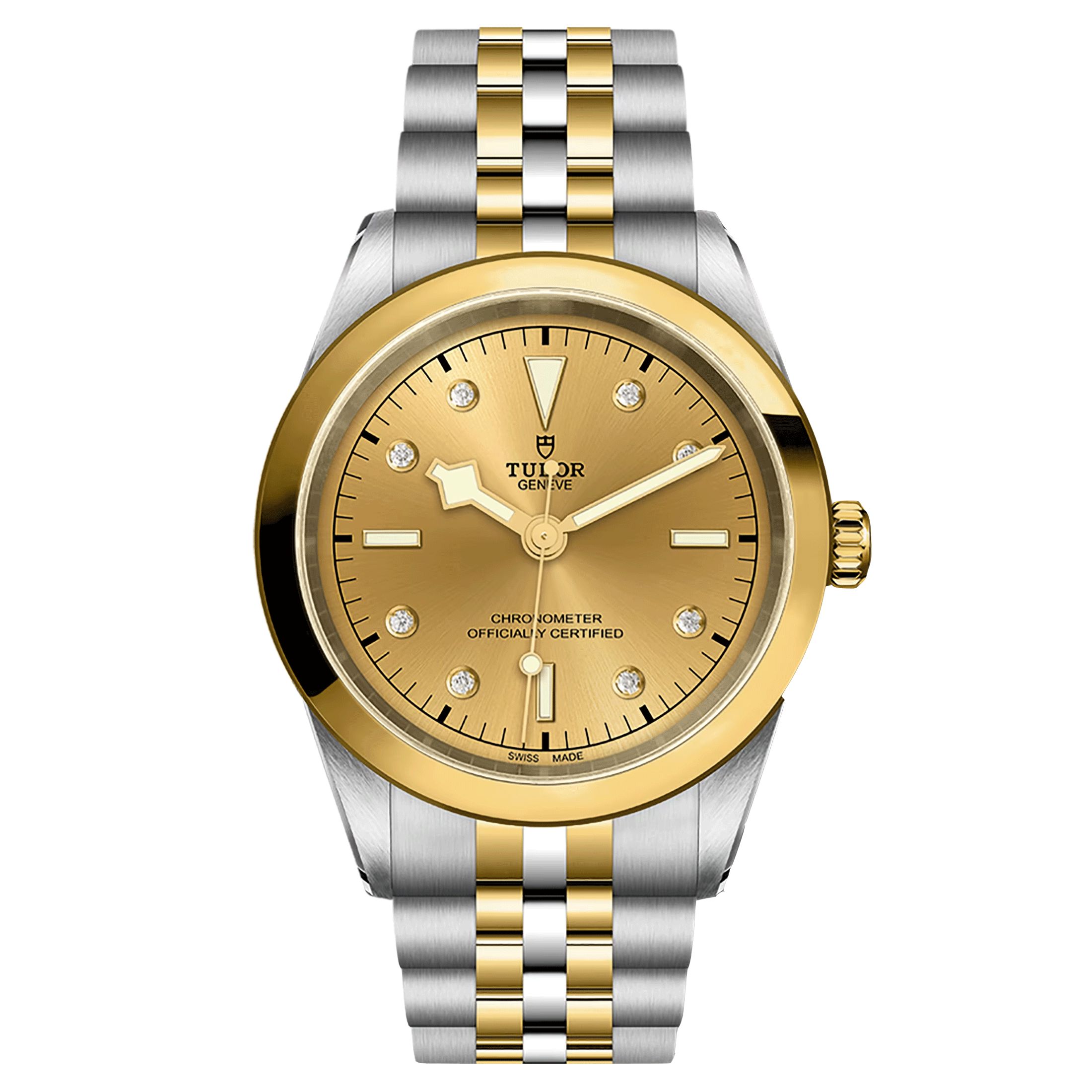 Montre Tudor Black Bay One 41 S&G automatique index diamants cadran champagne bracelet acier et or jaune 41 mm