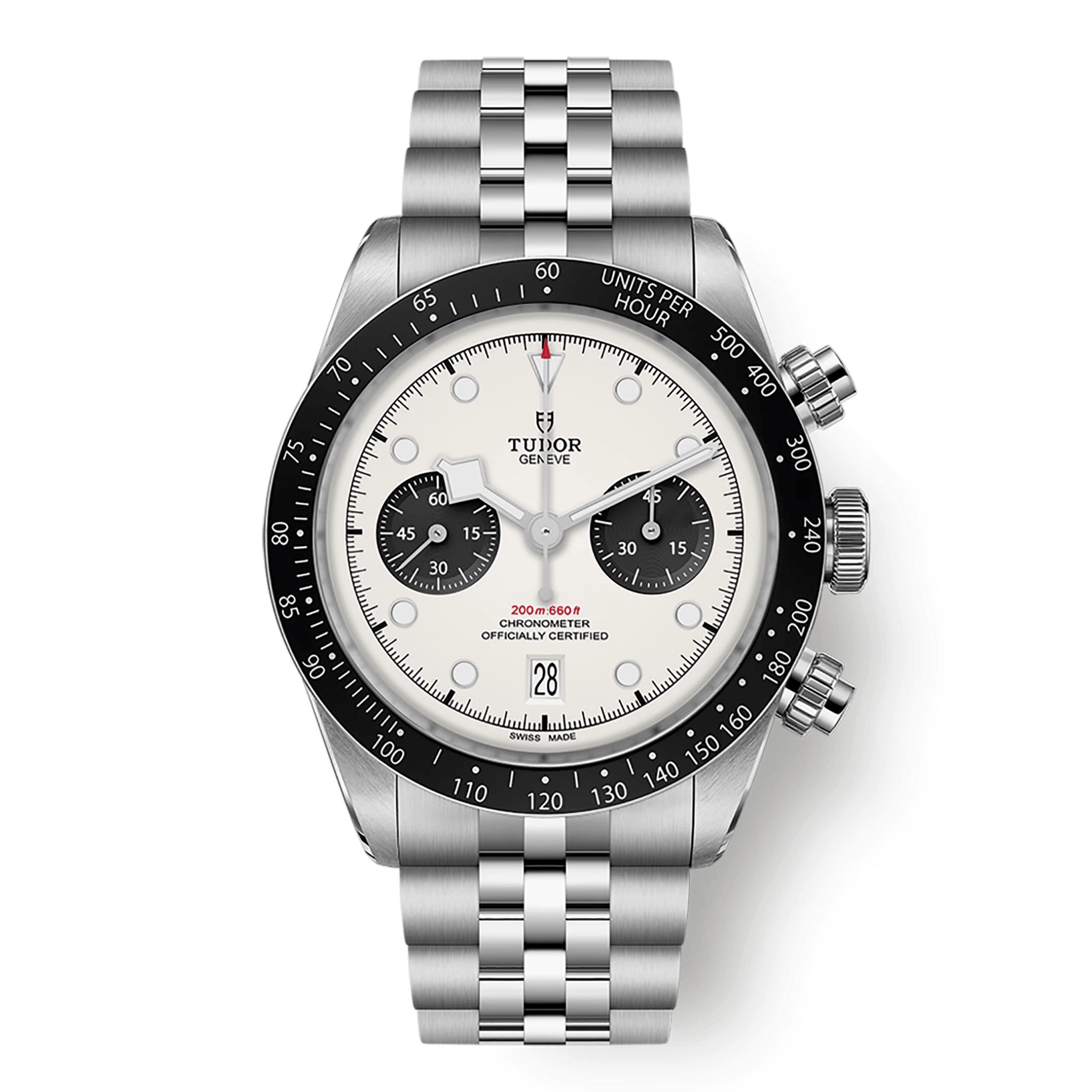 Montre Tudor Black Bay Chrono automatique cadran blanc opalin bracelet acier 5 mailles 41 mm