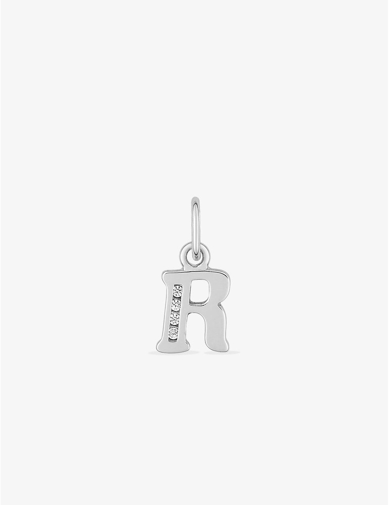 Pendentif argent 925 ‰ rhodié lettre "R" oxydes de zirconium SO OR