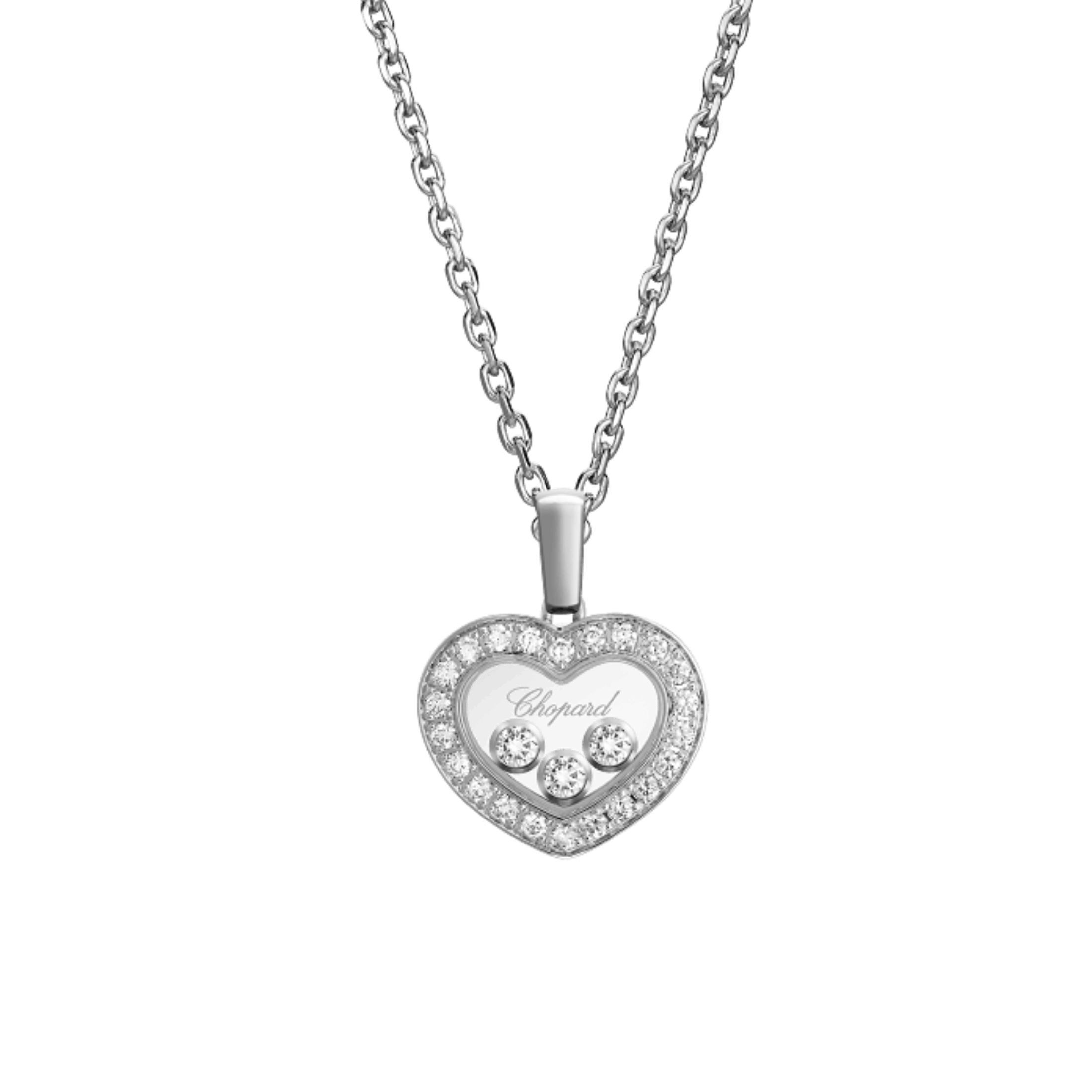 Pendentif Chopard Happy Diamonds en or blanc et pavage de diamants