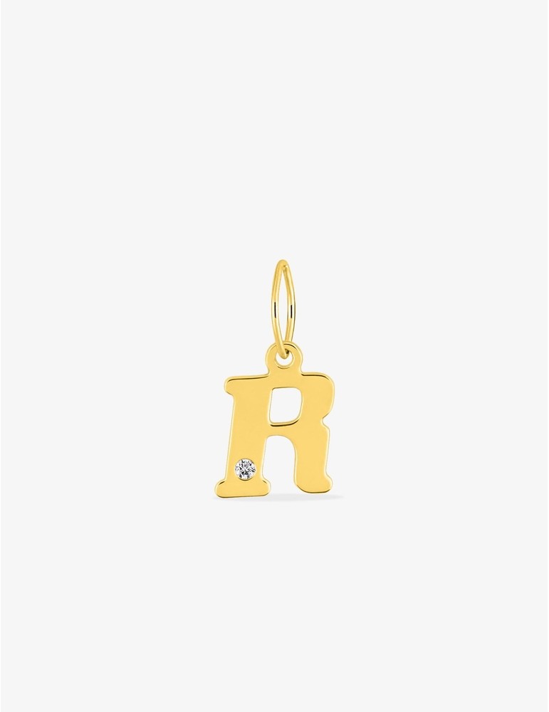 Pendentif lettre R or jaune 750‰ et diamant 0,01 ct SO OR