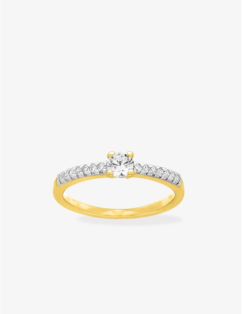 Solitaire accompagné plaqué or et oxyde de zirconium 4 mm SO OR