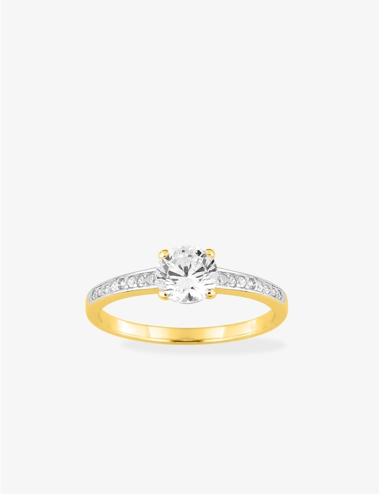 Solitaire accompagné plaqué or, rhodium et oxyde de zirconium 6 mm SO OR