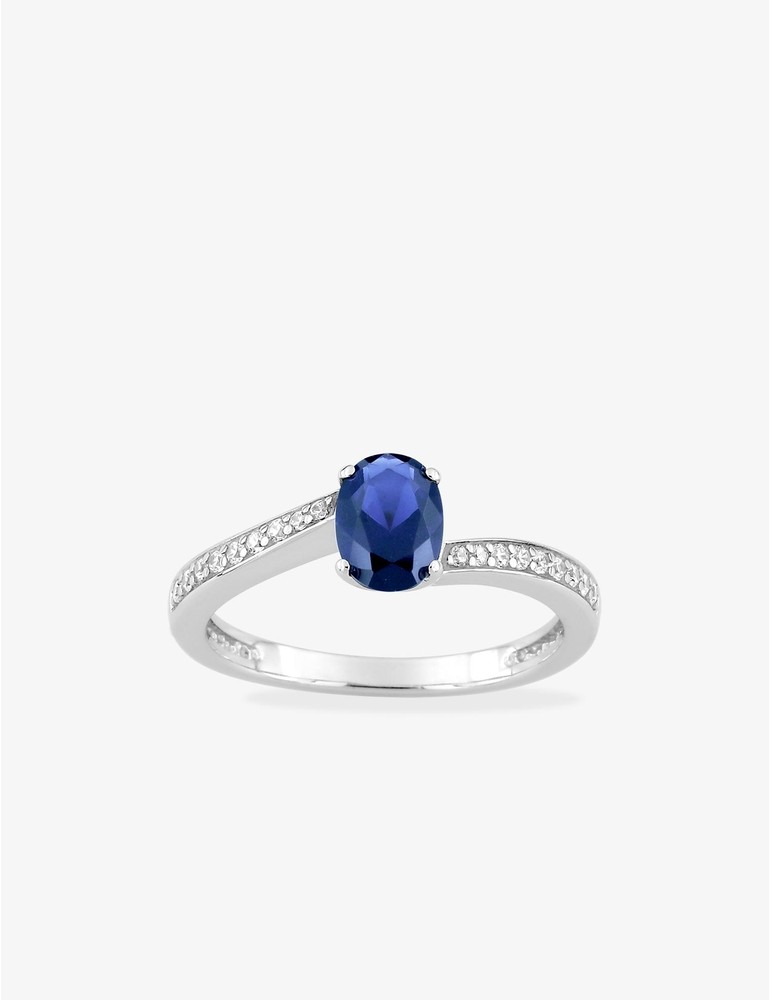 Solitaire fantaisie argent 925‰ rhodié et oxyde de zirconium bleu accompagné SO OR