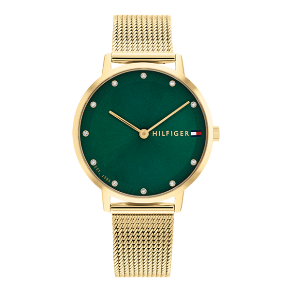 Tommy Hilfiger - Montre Femme - Pippa - Cadran Vert - Bracelet Acier Maille Milanaise doré - Ref 1782668